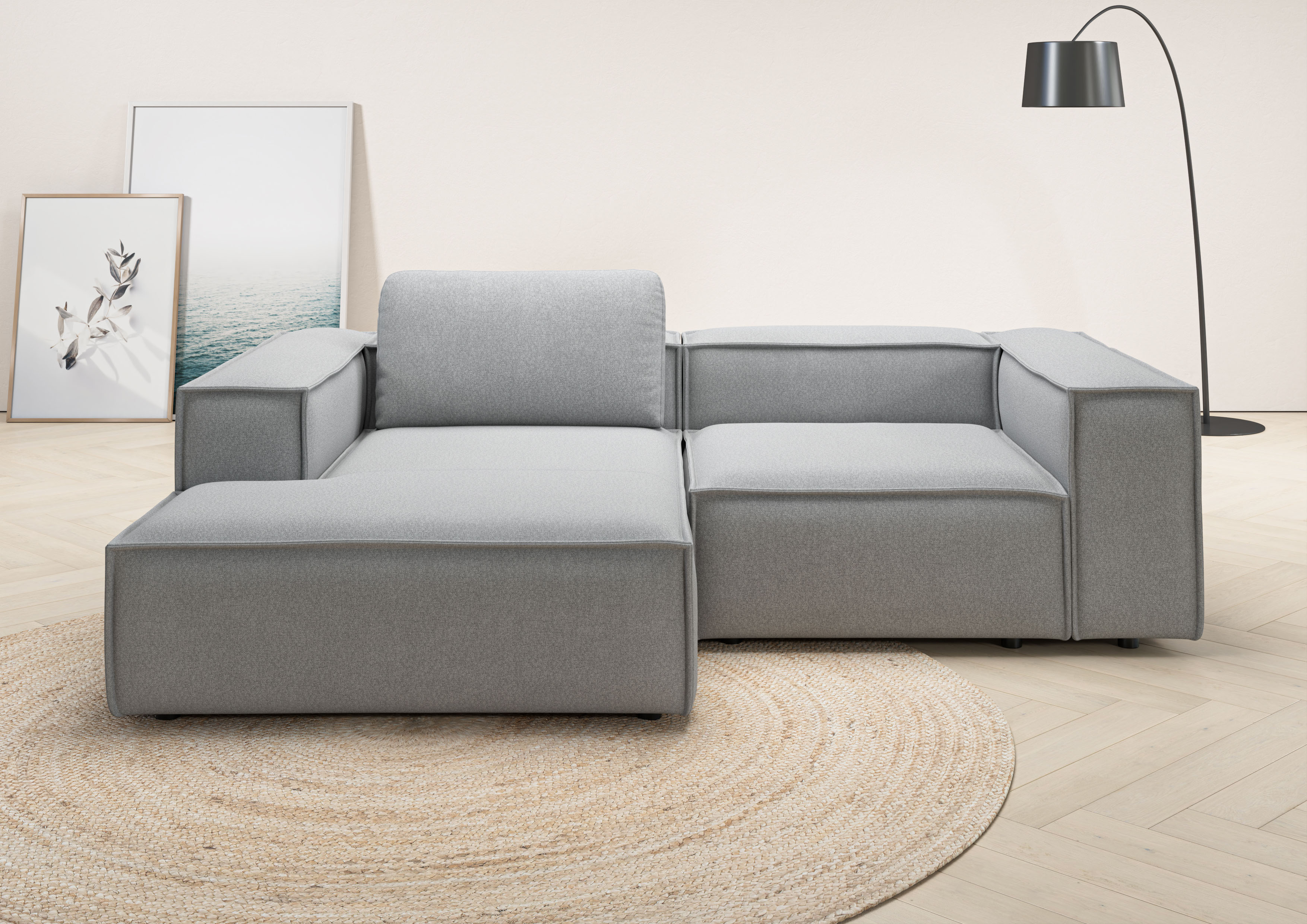 Ecksofa HOME AFFAIRE "Watertown, kompakte L-Form, 246 cm breite für kleinere Räume", grau (light, grau), B:246cm H:68cm T:171cm, 100% Polyester, Sofas, Ecksofa, modernes Ecksofa mit Feincordbezug, platzsparend & bequem