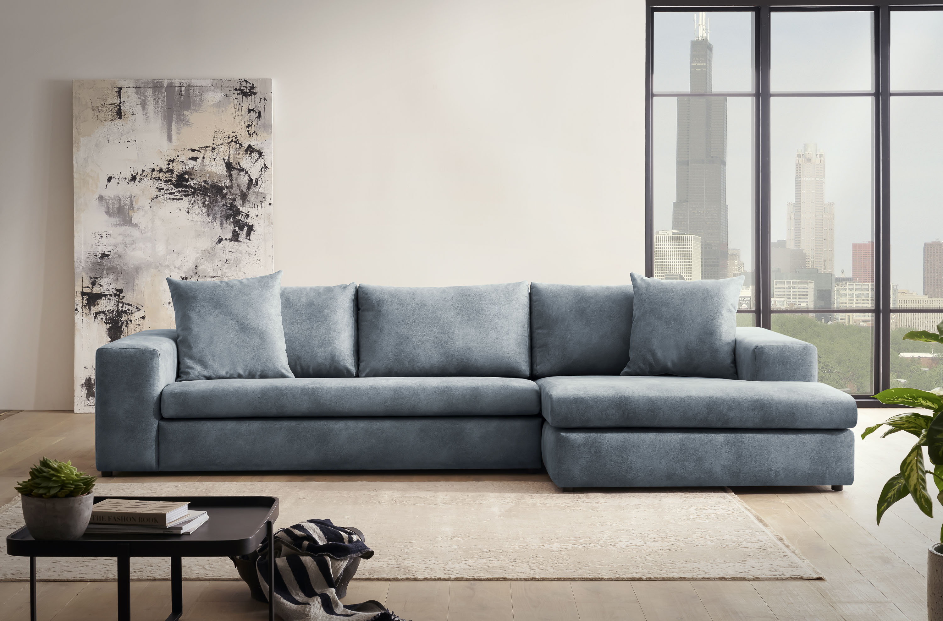 Ecksofa HOME AFFAIRE "SLEETLAND XXL in Samtvelours oder Vintage-Leder-Optik, L-Form", blau, B:325cm H:72cm T:167cm, Sofas, Ecksofa, besonders groß und bequem