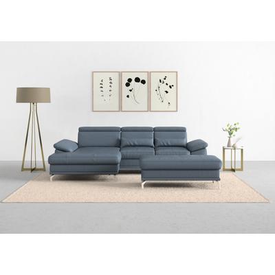 Ecksofa SIT & MORE "Cabrio L-Form, mit Sitztiefenverstellung, Arm- und Kopfteilverstellung", blau (graublau), B:295cm H:87cm T:180cm, Sofas, 2 Nierenkissen, Federkern, optional Bettfunktion und Stauraum Image
