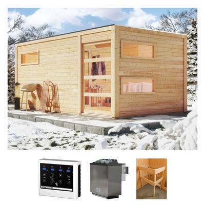 Saunahaus KONIFERA "Hagen", beige (natur), Bio-Ofen, externe Steuerung, 9 kW, Saunen, naturbelassen, mit Ofen 9 kW Bio externe Strg easy Image