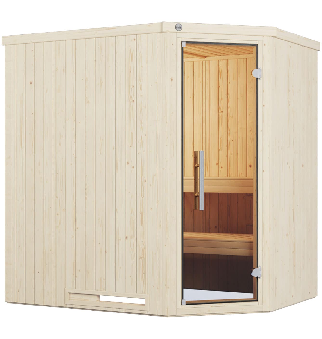 Sauna WEKA "Element-Ecksauna VARBERG 1", weiß, Saunaofen, externe Steuerung, 4,5 kW, Saunen, vorgefertigte Elemente, moderne Ganzglastür Image