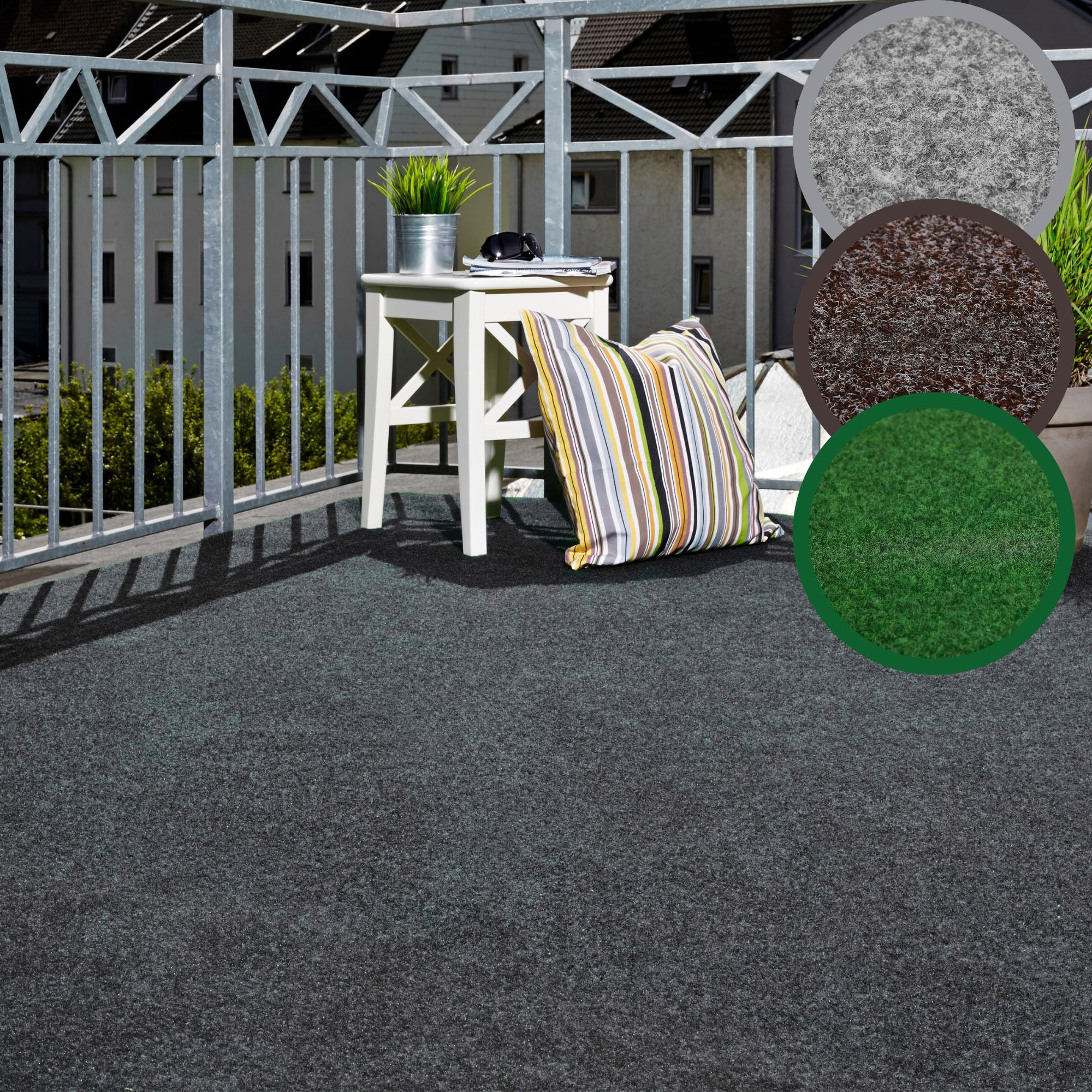 Kunstrasen ANDIAMO "Aberdeen, Made in Belgium", grau (anthrazit), B:400cm H:10mm L:1.200cm, Nadelfilz, Teppiche, mit Drainagenoppen, für Balkon, Terrasse, Wintergarten, Nadelfilz