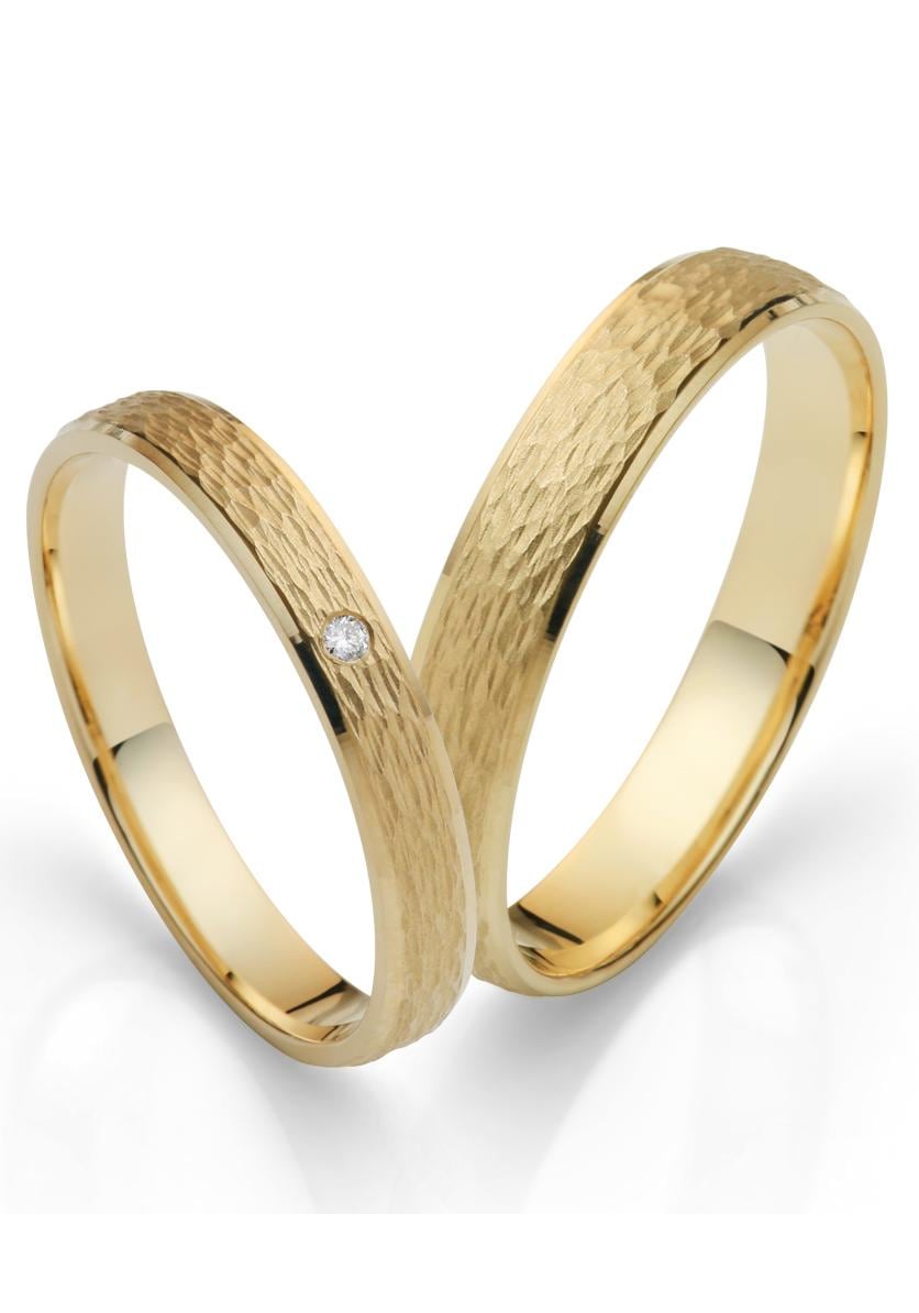 Trauring FIRETTI "Schmuck Geschenk Gold 750 Hochzeit Ehering "LIEBE" Gr. 72, gold (gelbgoldfarben), Fingerringe, 72, 0,01 SI = kleine Einschlüsse mit Brillant, Gelbgold 375, 3mm, Made in Germany, wahlweise mit oder ohne Brillant Image
