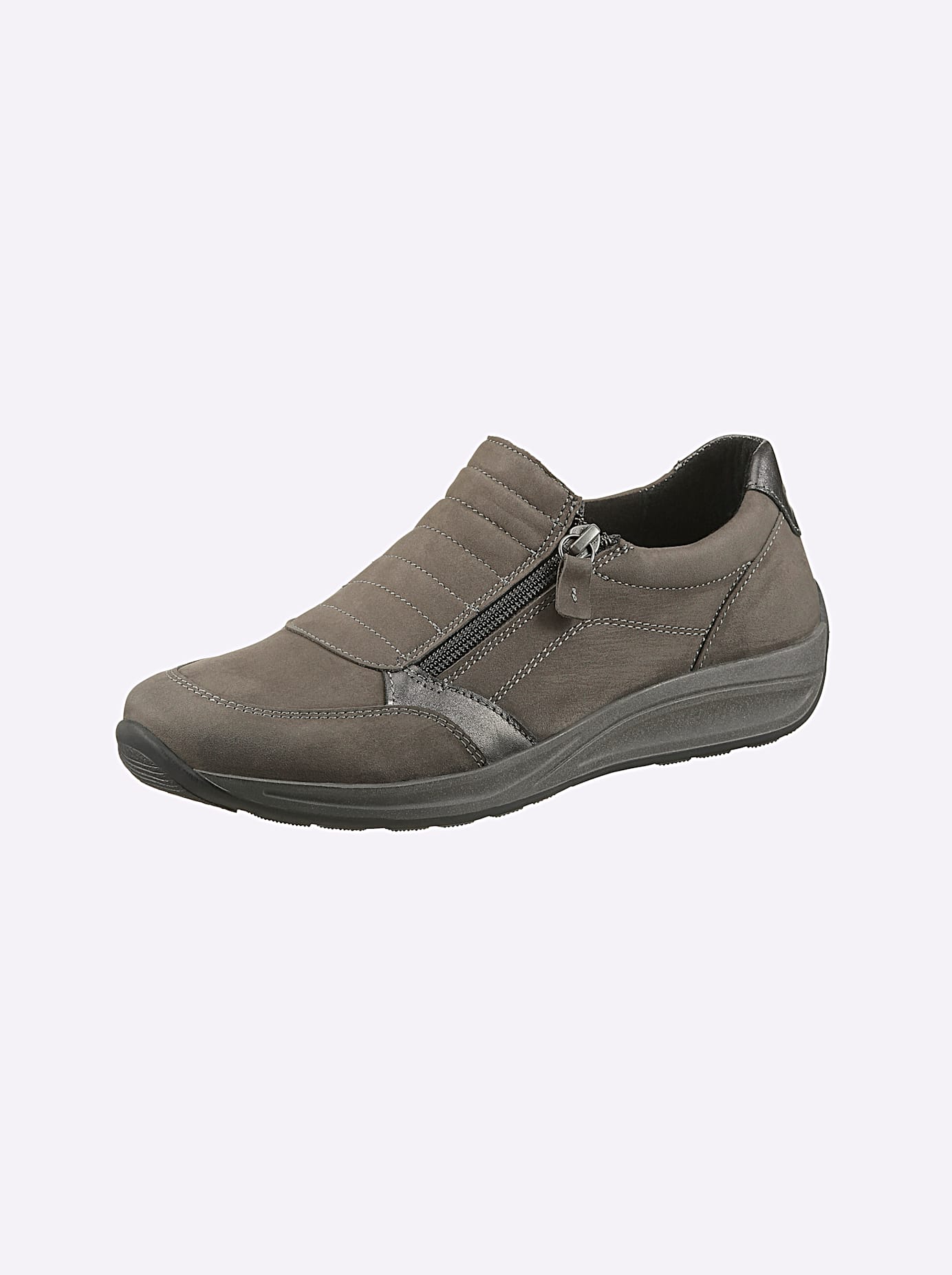 Slipper CASUAL LOOKS, Damen, Gr. 42, grau (taupe), Glattleder, Nubukleder, Rindsleder, Feminin, Schuhe
