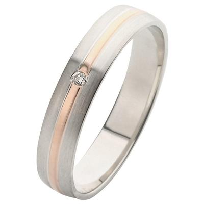 Trauring FIRETTI "Schmuck Geschenk Gold 375 Hochzeit Ehering Trauring "LIEBE" Gr. 19, rosa (weißgoldfarben, roségoldfarben), Fingerringe, 19, 0,01 ct SI = kleine Einschlüsse mit Brillant, Weißgold 375-Roségold 375, 4mm, Weißgold 375, Rosu00e9gold... Image