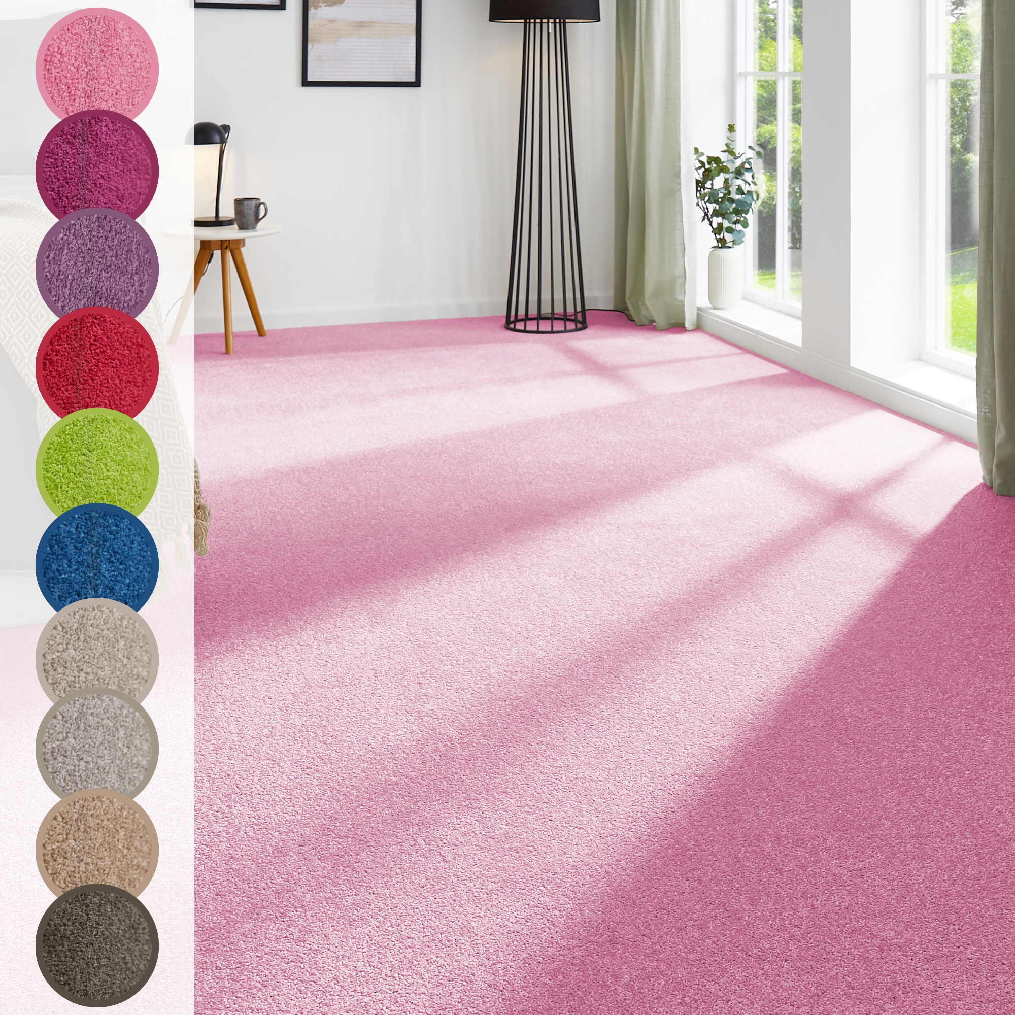 Teppichboden ANDIAMO "Ines, Kräuselvelours, Made in Netherlands", pink, B:400cm H:8,5mm L:1.000cm, Kunstfaser, Teppiche, Uni Farben, Breite 400 cm, strapazierfähig & pflegeleicht