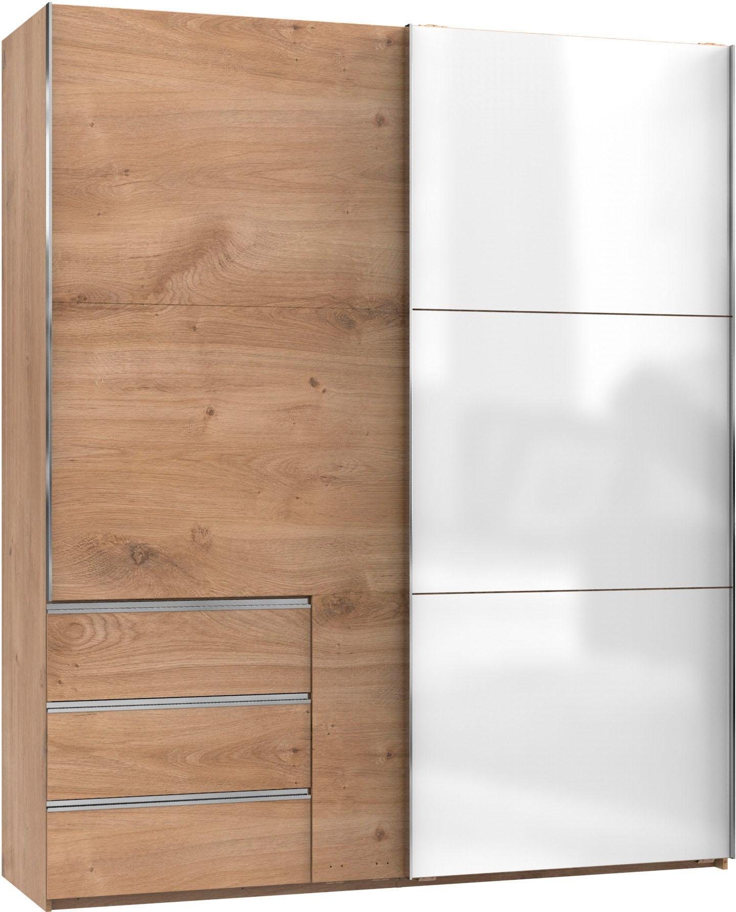 Schwebetürenschrank WIMEX "Level by fresh to go", braun (plankeneichefarben, weißglas), B:200cm H:236cm T:65cm, Schränke, mit Glastür