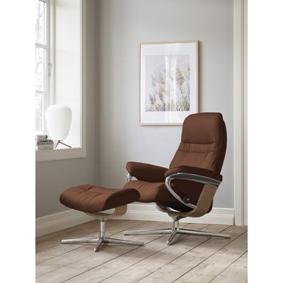 Relaxsessel STRESSLESS "Sunrise", braun (copper paloma), B:83cm H:105cm T:74cm, Leder PALOMA: PALOMA ist ein durchgefärbtes Semianilin-Möbelleder mit natürlicher Narbung., Sessel, mit Cross Base, Größe S, M & L, Holzakzent Eiche Image
