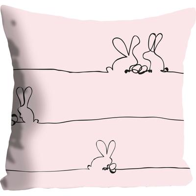 Dekokissen QUEENCE "Bunny Family rosa", rosa (rosa, bedruckt), B:40cm L:40cm, Polyester, Dekokissen_Sitzkissen_Kissenhüllen, mit einem österlichem Hasenpaar Image