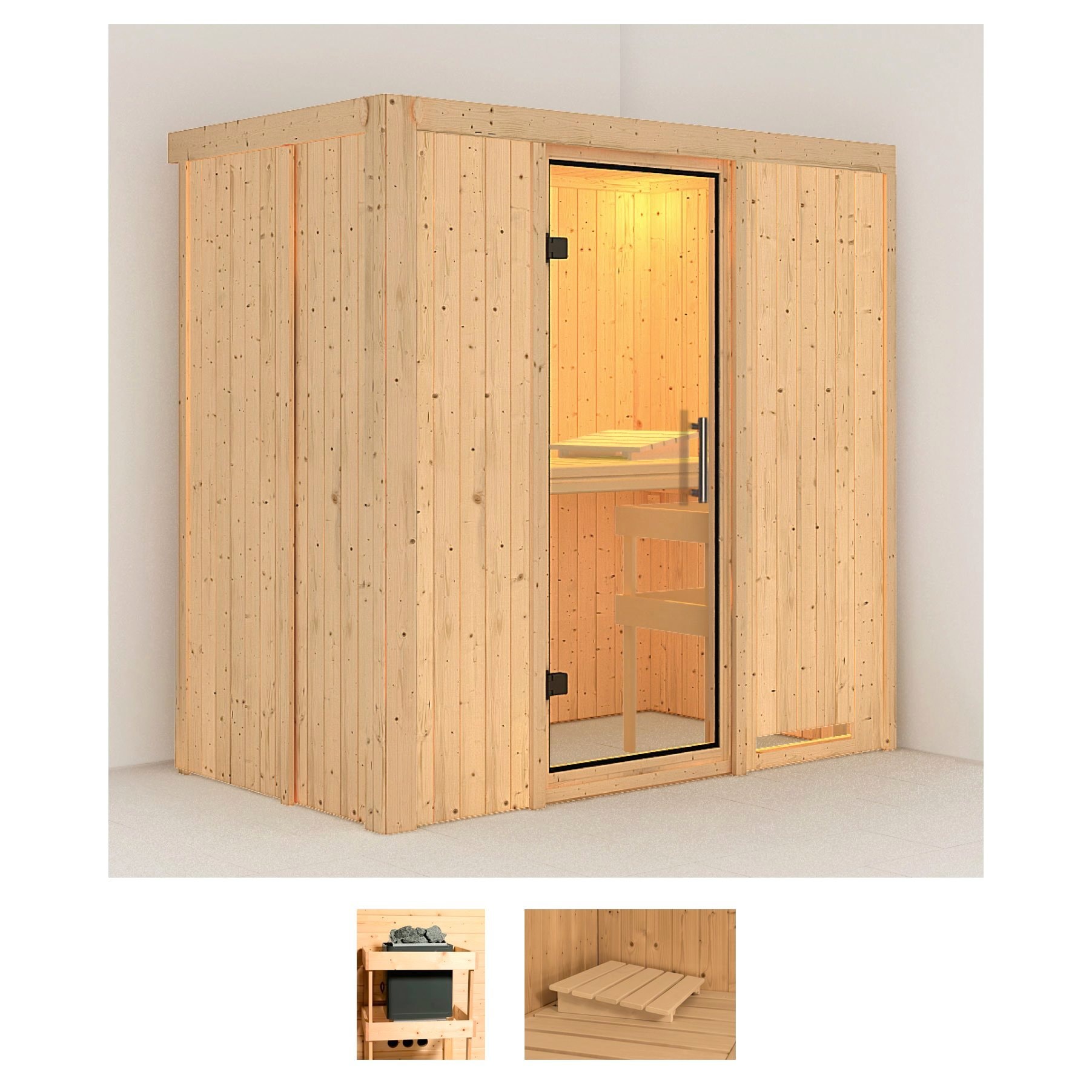 Sauna KARIBU "Vada", beige (naturbelassen), ohne Ofen, (ohne Ofen), Saunen, ohne Ofen Image