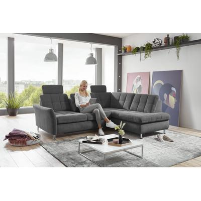 Ecksofa DIE PLANBAR "MP-IN20016 L-Form mit Federkern-Polsterung", grau (anthrazit), B:242cm H:87cm T:116cm, 100% Polyester, Sofas, wahlweise mit Kopfstützen und Bettfunktion, mit Federkern-Polsterung Image