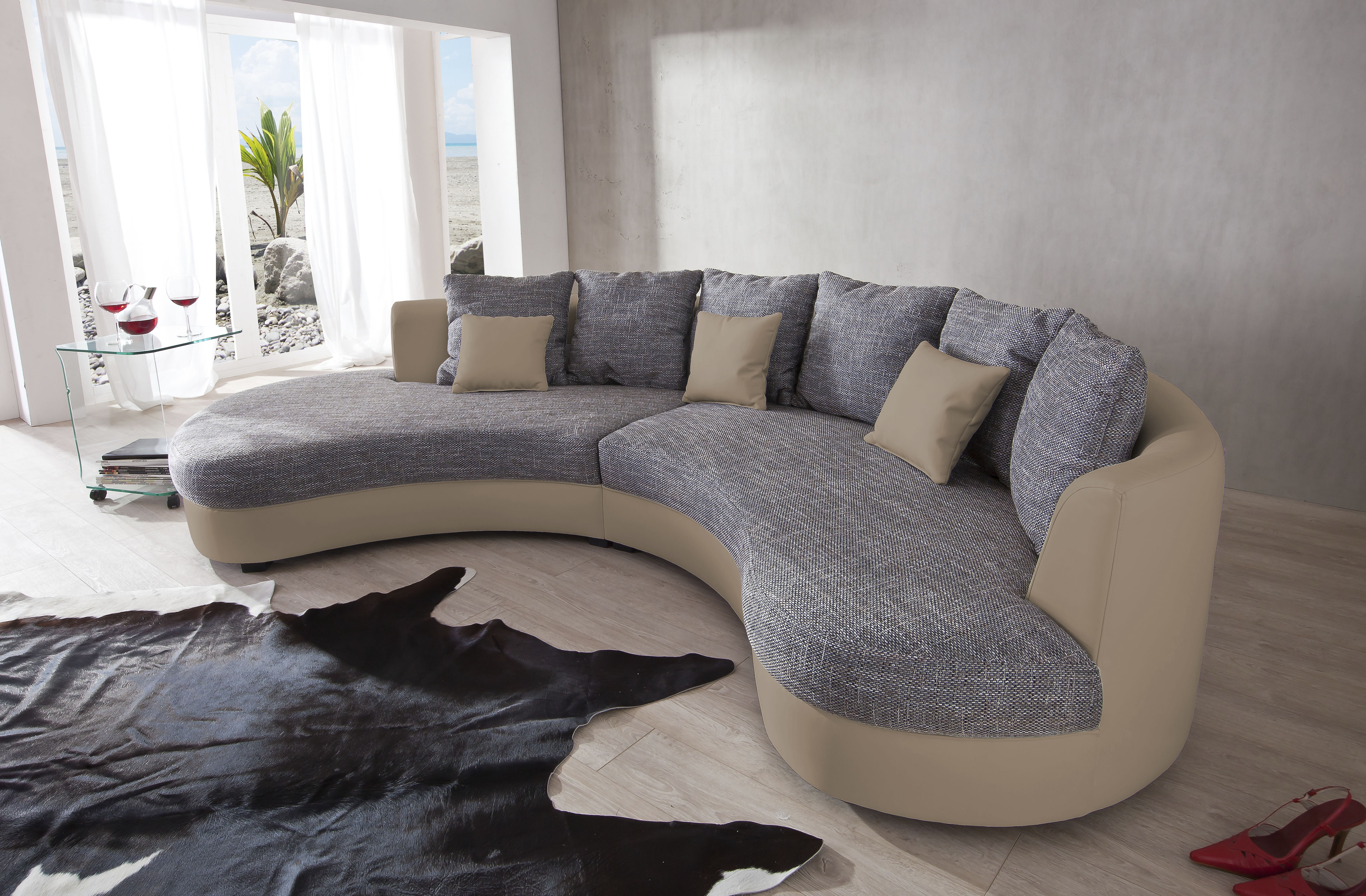 Ecksofa HOME AFFAIRE "Limoncello organische Formensprache, OTTOs Choice, L-Form", grau (hellgrau, weiß, grau), B:287cm H:76cm T:160cm, 100% PU (Kunstleder)/90% Polyester, 10% Acrylic, Sofas, Ecksofa, ergonomische Form