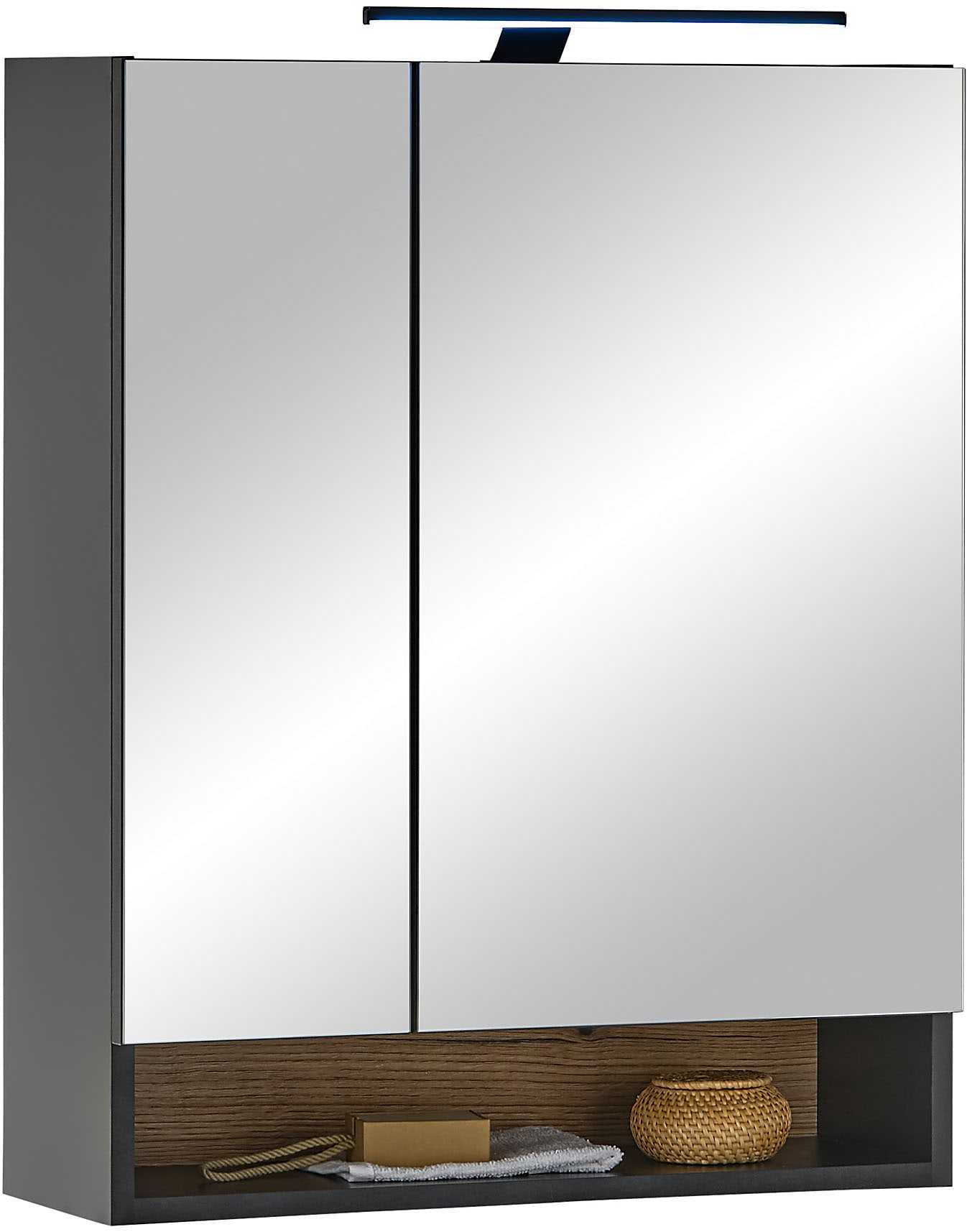Spiegelschrank BASIC BY BALCULINA "Denver Spiegelschrank, Badezimmerschrank BxHxT 60x75x22", schwarz (schwarz matt), B:60cm H:75cm T:22cm, FSC-zertifizierter Holzwerkstoff, Schränke, Breite 60 cm, Tür L/R montierbar, Softclose Image
