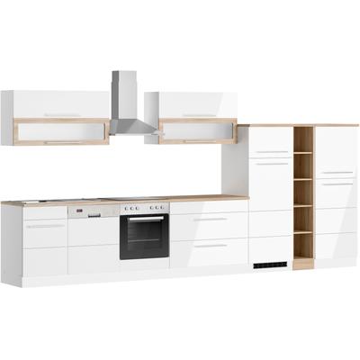 Küchenzeile KOCHSTATION "KS-Wien", front: hochglanz weiß matt, korpus: weiß, arbeitsplatte: eiche sonoma, B:420cm H:200cm T:60cm, Komplettküchen-Sets, Breite 420 cm, wahlweise mit E-Geräten Image