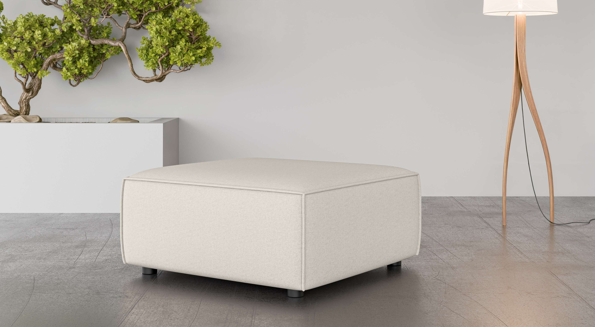 Polsterhocker INOSIGN "Polsterhocker Cavan, Maße B/T/H: 90/90/42 cm", beige (creme), B:90cm H:42cm T:90cm, 100% Polyester, Hocker, passend zur Serie, mit Wellenunterfederung, auch in Bouclé