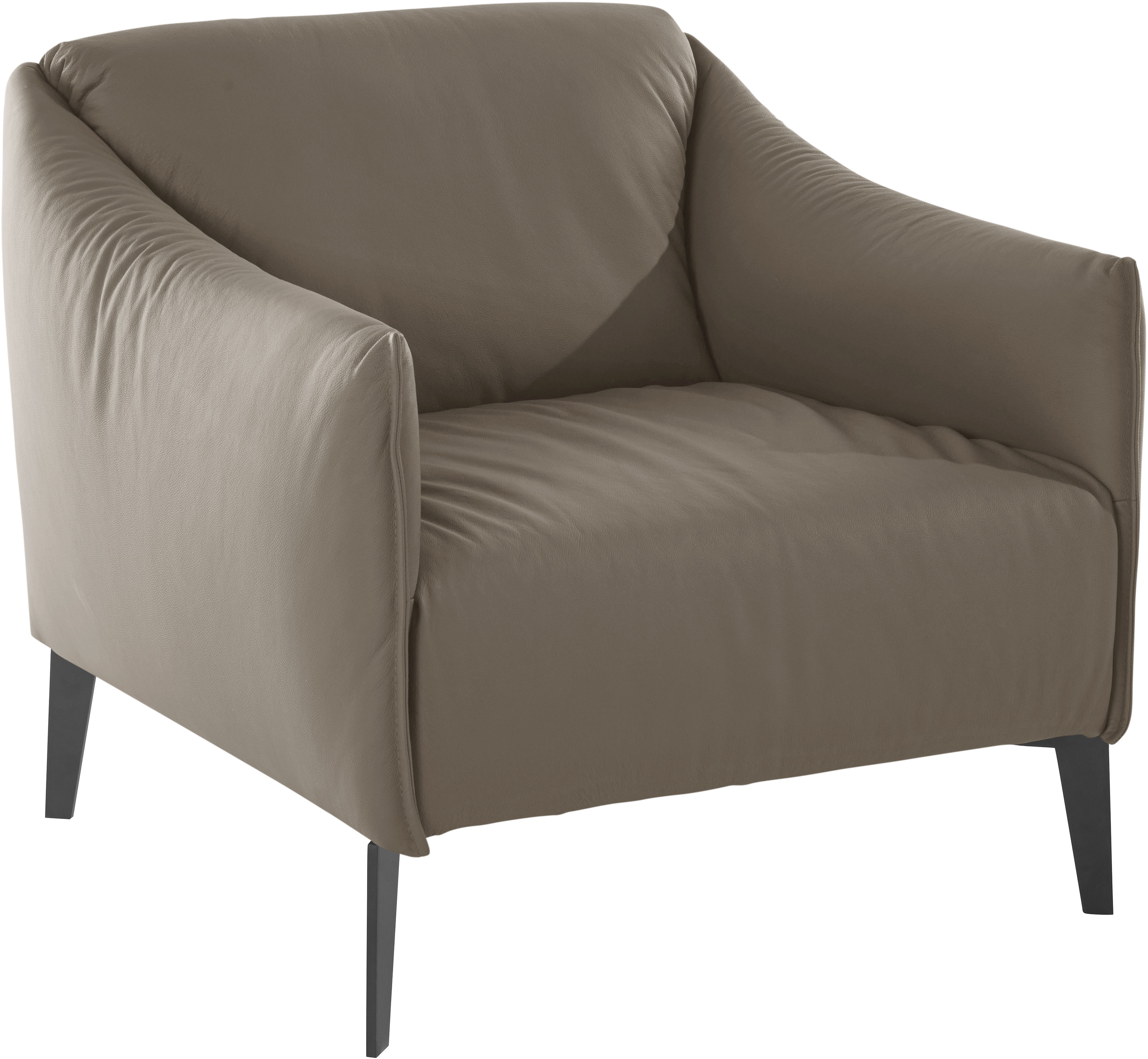 Cocktailsessel W.SCHILLIG "sally", braun (stone z59), B:84cm H:78cm T:84cm, Longlife Xtra-Leder Z59: Glattleder mit modischer Prägung. Hautstärke 0, 9 - 1, 1 mm., Sessel, Cocktailsessel, mit Metall-Winkelfüßen in Schwarz pulverbeschichtet Image