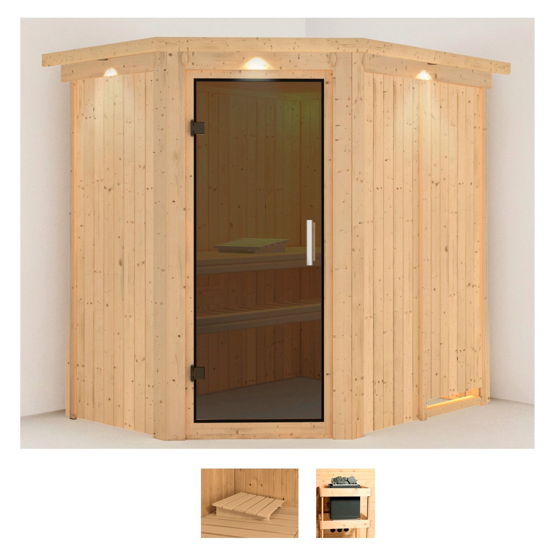 Sauna KARIBU "Clara", beige (naturbelassen), ohne Ofen, (ohne Ofen), Saunen, ohne Ofen Image