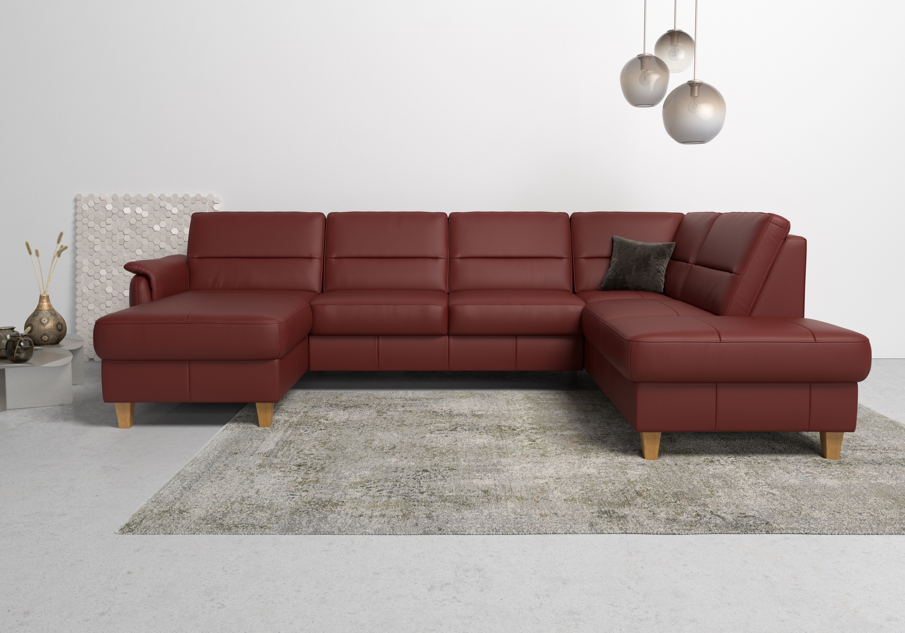 Wohnlandschaft HOME AFFAIRE "Palmera U-Form, B: 308 cm", rot (merlot), B:308cm H:89cm T:212cm, Luxus-Microfaser (100% Polyester);Struktur (100% Polyester);Luxus-Microfaser in Lederoptik (100% Polyester), Sofas, Wohnlandschaft, optional Bettfunktion...