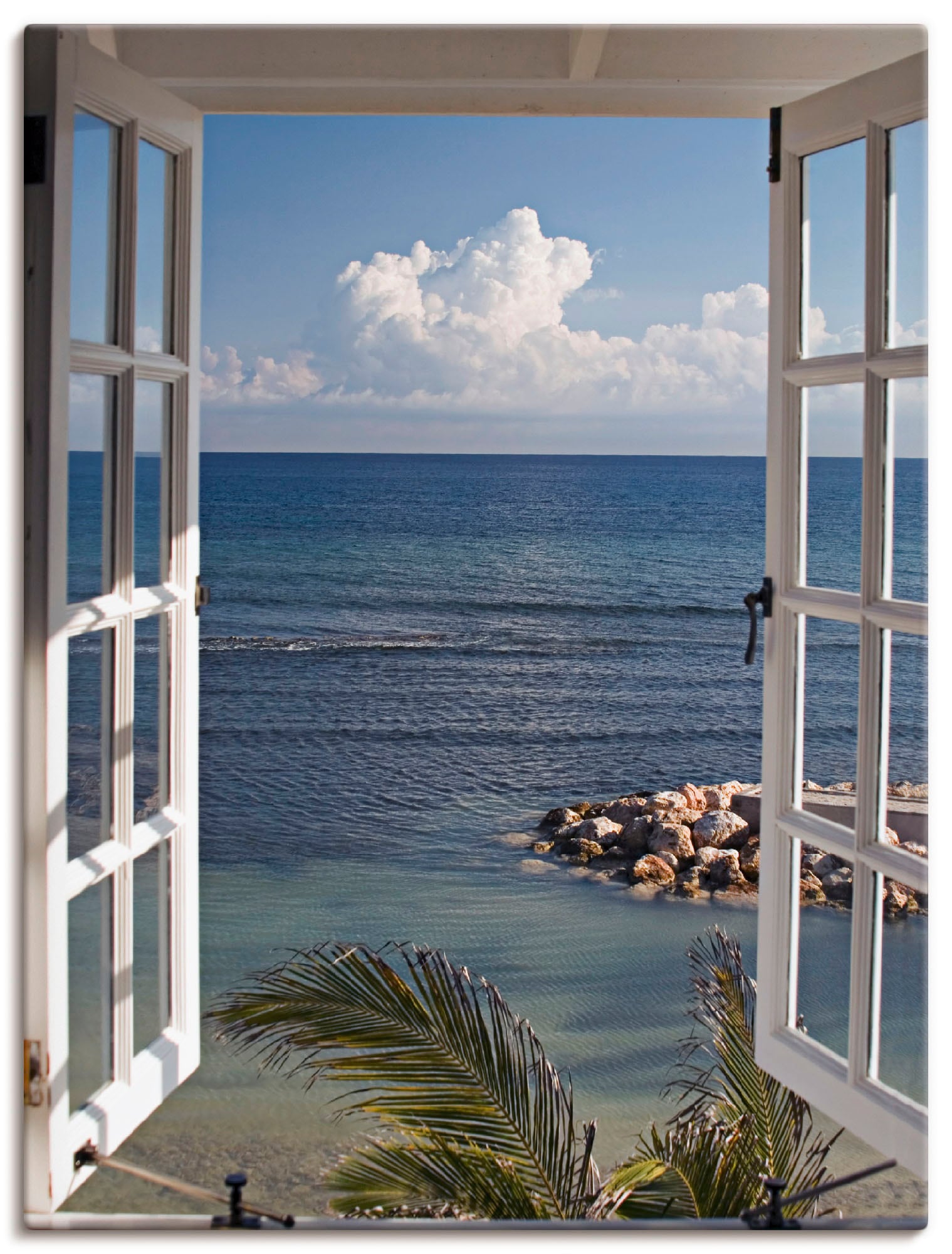 Wandbild ARTLAND "Fenster zum Paradies", blau (farbe bild(er): blau), B:60cm H:80cm, Bilder, als Alubild, Outdoorbild, Leinwandbild, Poster, Wandaufkleber Image