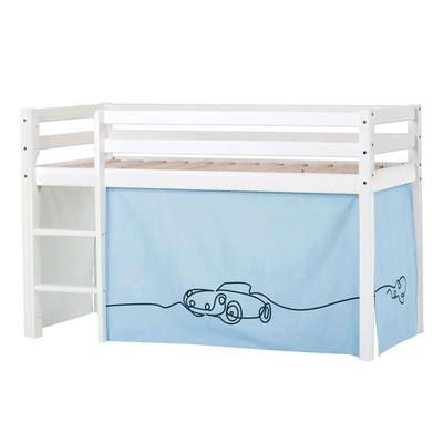 Hochbett HOPPEKIDS "ECO Dream, Kinderbett, Spielbett, Halbhohes Bett aus Massivholz", blau (weiß, blau, auto), B:81cm H:105cm L:168cm, Kinderbett: 100% Massivholz: Nordische Kiefer, Vorhang: 100% Baumwolle, Hochbetten, Kinderbett Hochbett, inkl.... Image