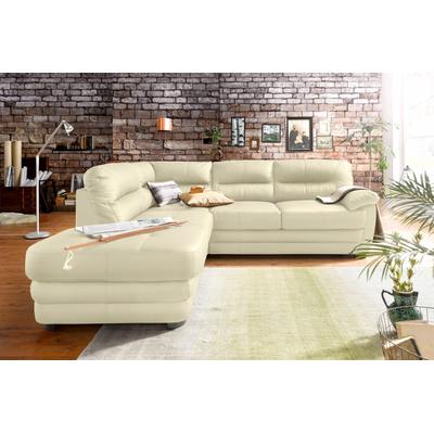 Ecksofa COTTA "Royale L-Form", beige (creme), B:250cm H:88cm T:234cm, Luxus-Kunstleder, frei im Raum stellbar, Luxus-Microfaser (100% Polyester), frei im Raum stellbar, NaturLEDER (echtes Rindsleder) in Sitz und Rücken. Die Rückseiten sind mit... Image