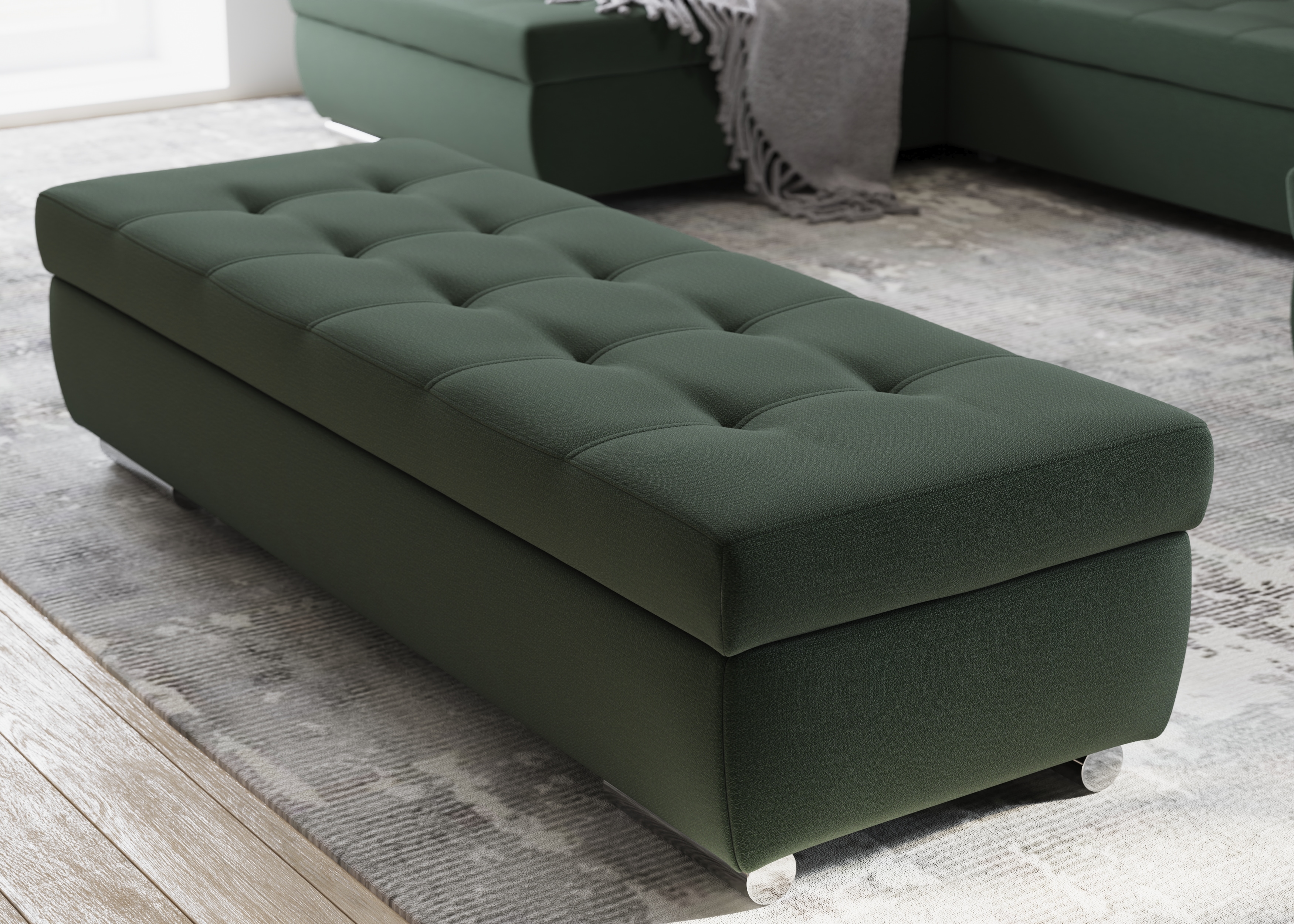 Hocker DOMO COLLECTION "Treviso XXL: B/T/H: 161/60/41 cm", beige (creme), B:161cm H:41cm T:60cm, 100% Polyester, Hocker, Hocker mit Stauraum Polsterhocker, mit Stauraum, auch in Cord, passend zur Serie, moderne Steppung