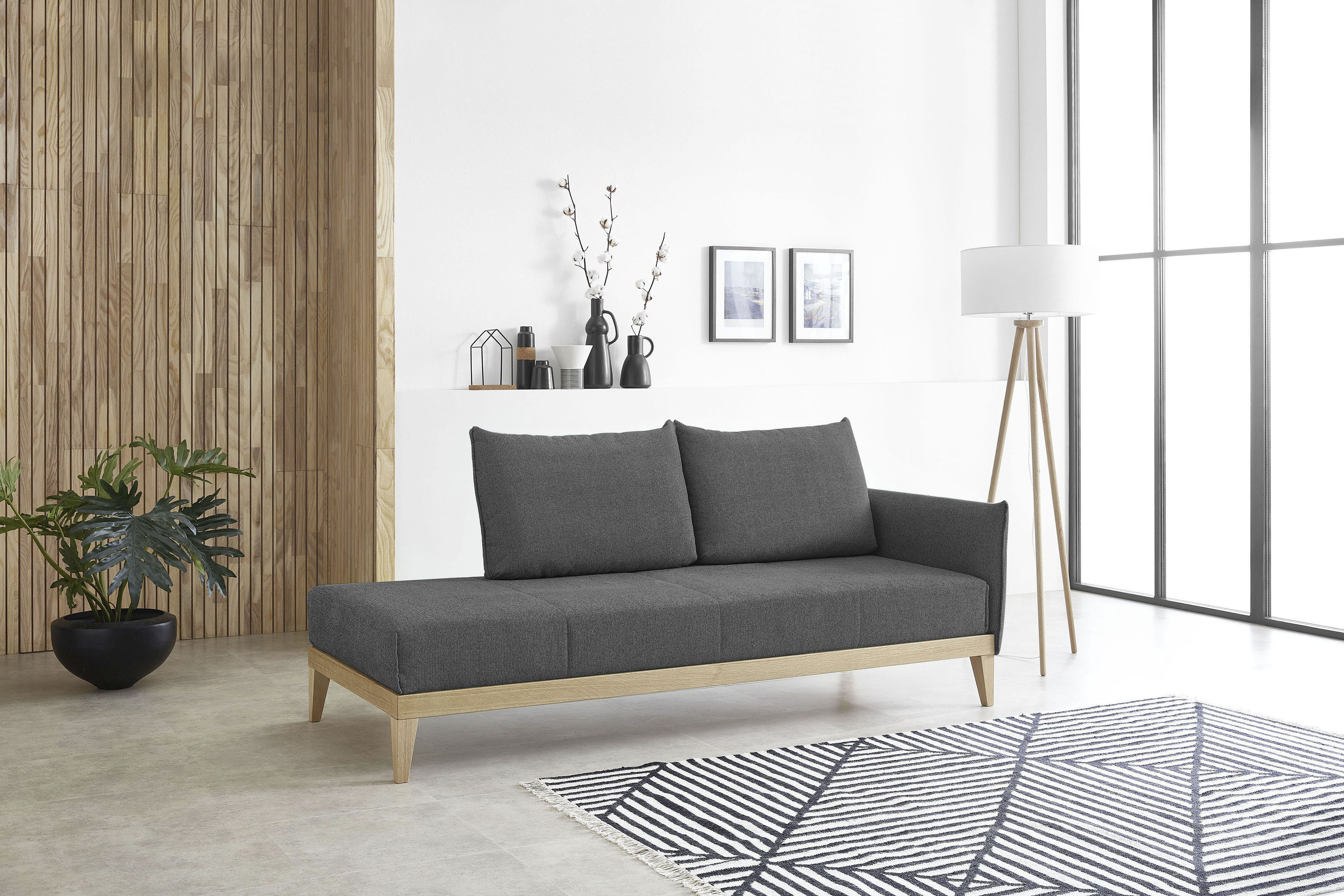 Chaiselongue BALI "Lykke", grau, B:212cm H:93cm T:92cm, 100% Polyester;Chenille-Flachgewebe, Sofas, Chaiselongue