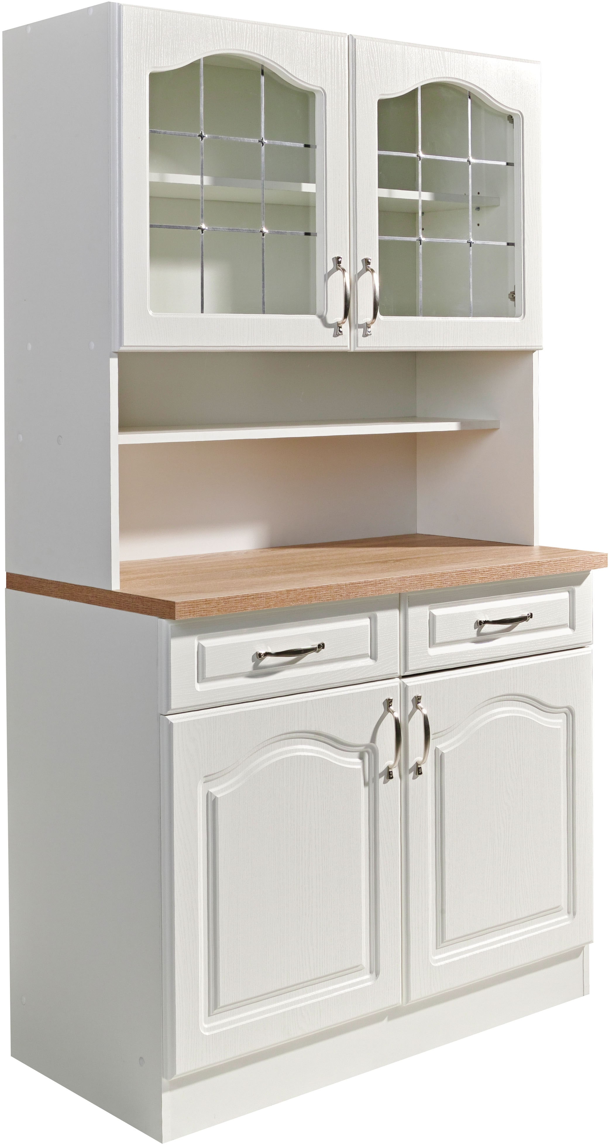 Küchenbuffet WIHO KÜCHEN "Linz", weiß (front: landhaus weiß, korpus und sockel: weiß, arbeitsplatte: sonoma eiche), B:100cm H:180cm T:50cm, Schränke, 100 cm breit, in Landhaus-Optik