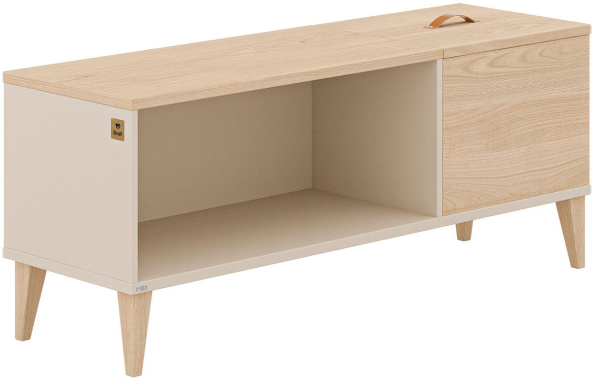Lowboard PAIDI "MILA & BEN Steiff by PAIDI in Beige, 3 Türen mit Push-to-open", beige (cashmere, beige, scandinavian, wood), B:129cm H:53,4cm T:40,1cm, Spanplatte, Sideboards, Lowboard, stabiles Regal mit Massivholz-Füßen, Standregal, geprüfte Qualität