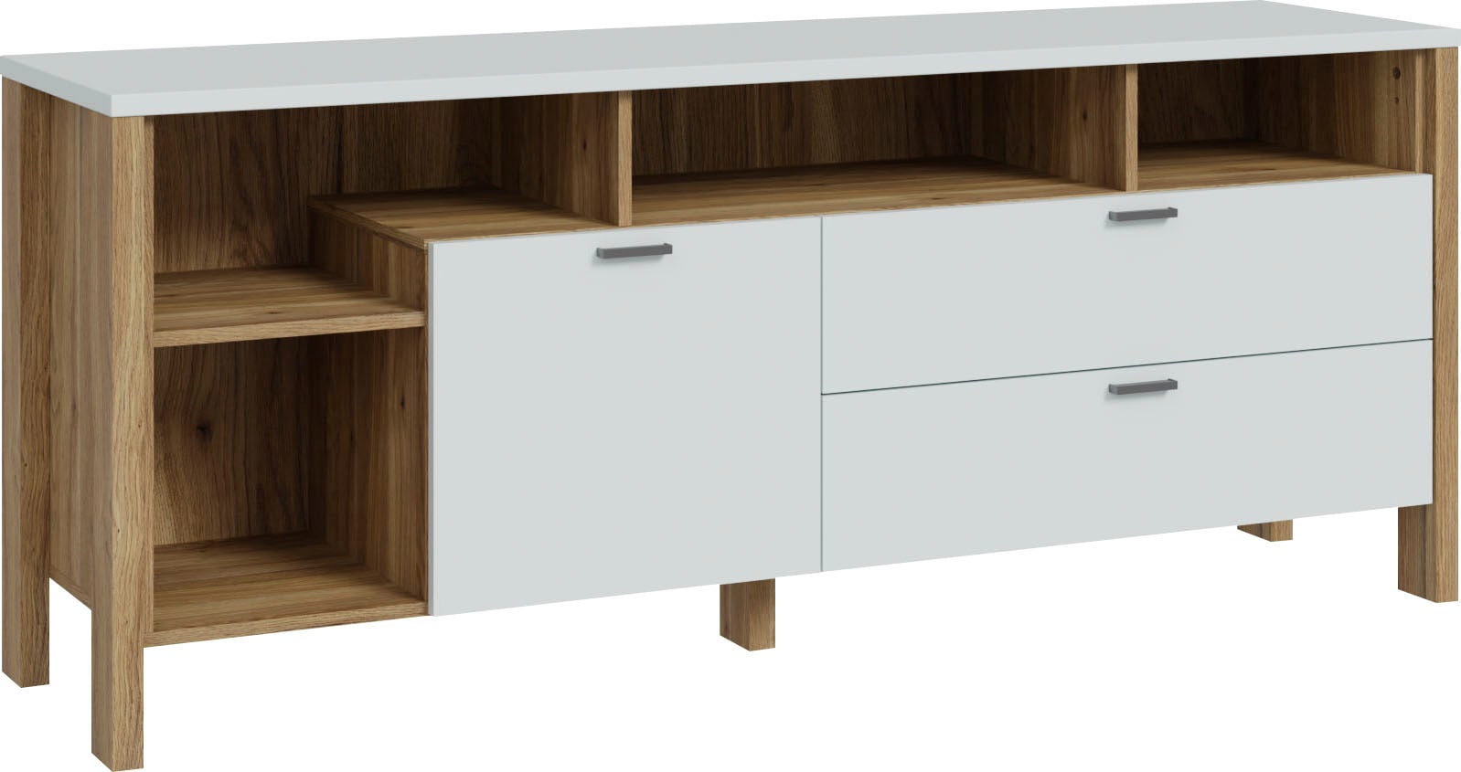 Lowboard FORTE "SaitamaTV-Board, TV-Schrank", grau (mauvella eiche, secret grau), B:162,3cm H:67,3cm T:41,6cm, Spanplatte, Sideboards, Lowboard