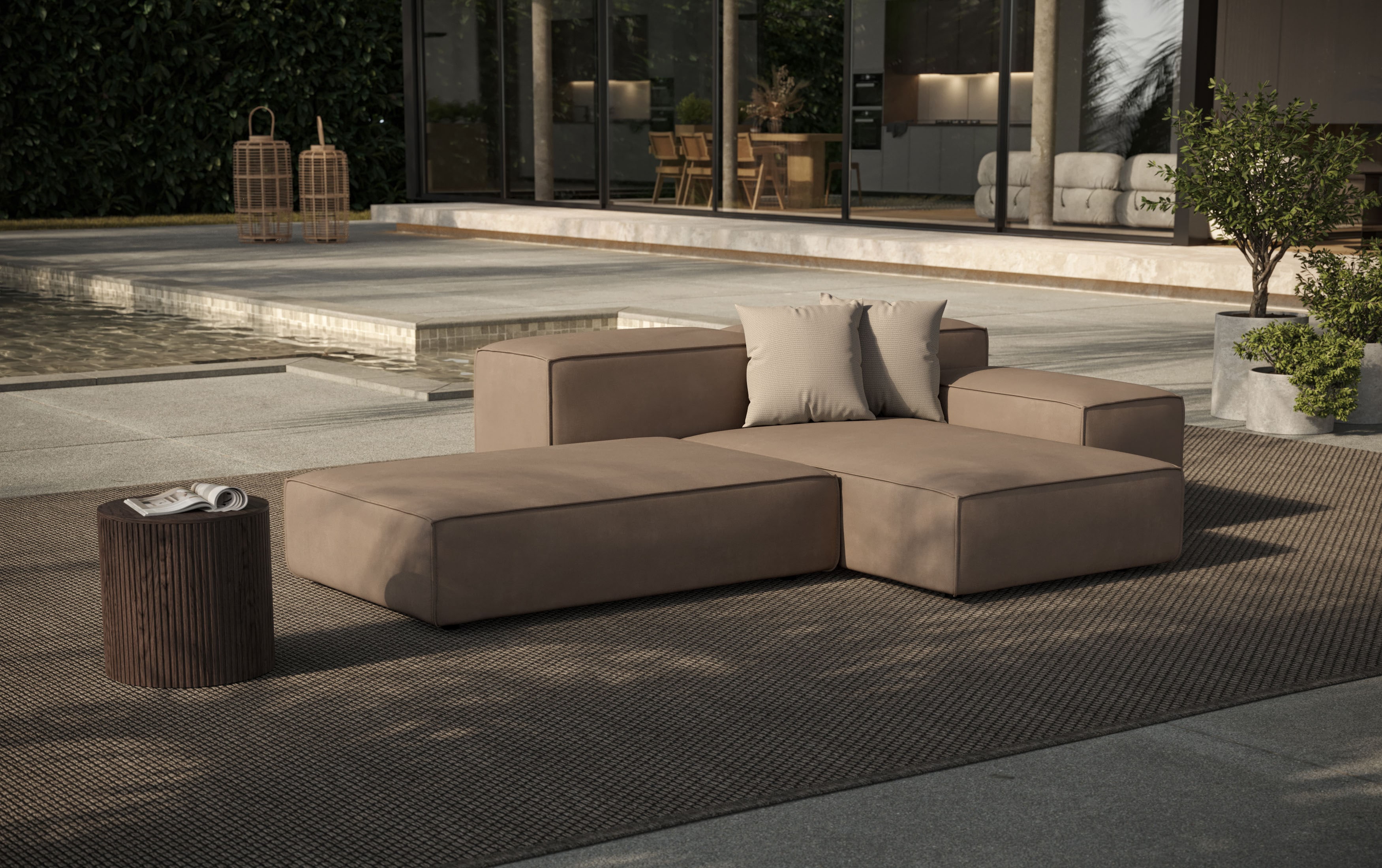 Big-Sofa DESIGNWERK "Puzzle, Designsofa für Indoor und Outdoor, bequem, modular", grau (elephant), B:270cm H:64cm T:180cm, 100% Polypropylen, Sofas, wasserabweisend & strapazierfähig Image