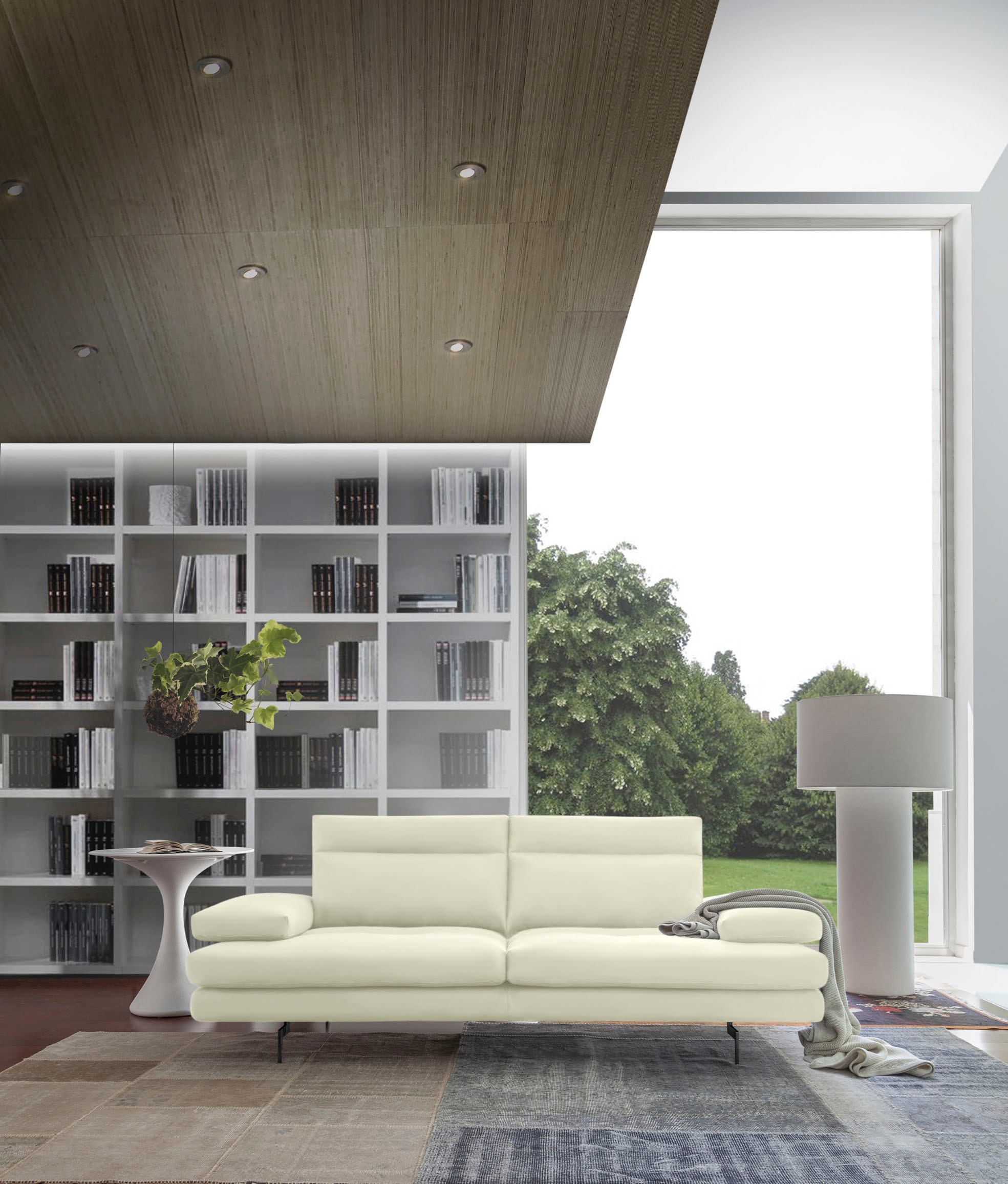 3-Sitzer CALIA ITALIA "Toby Wing, Designsofa, hochwertige Verarbeitungsdetails, bequem", weiß (bianco antares), B:208cm H:90cm T:113cm, Leder ANTARES (100% Leder), Sofas, inkl. Sitztiefenverstellung und Armteilfunktion, Füße in Schwarz matt