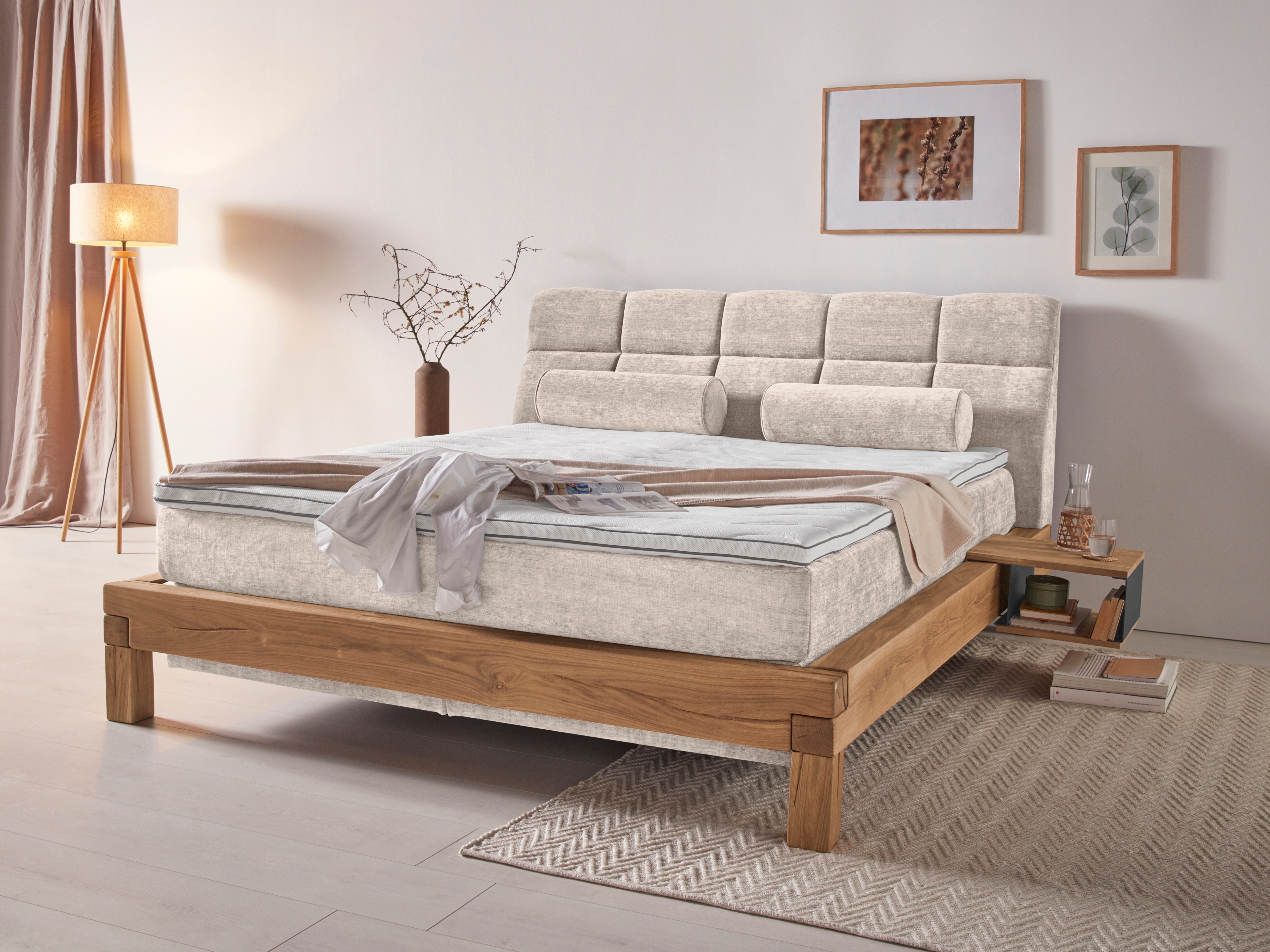Boxspringbett HOME AFFAIRE "Villads", beige (sabbia), B:199cm L:231cm, Komplettbetten, Boxspringbett, Liegefläche: 180/200 cm, Inside-Boxspring-Unterbau, recycelte Stoffe Image