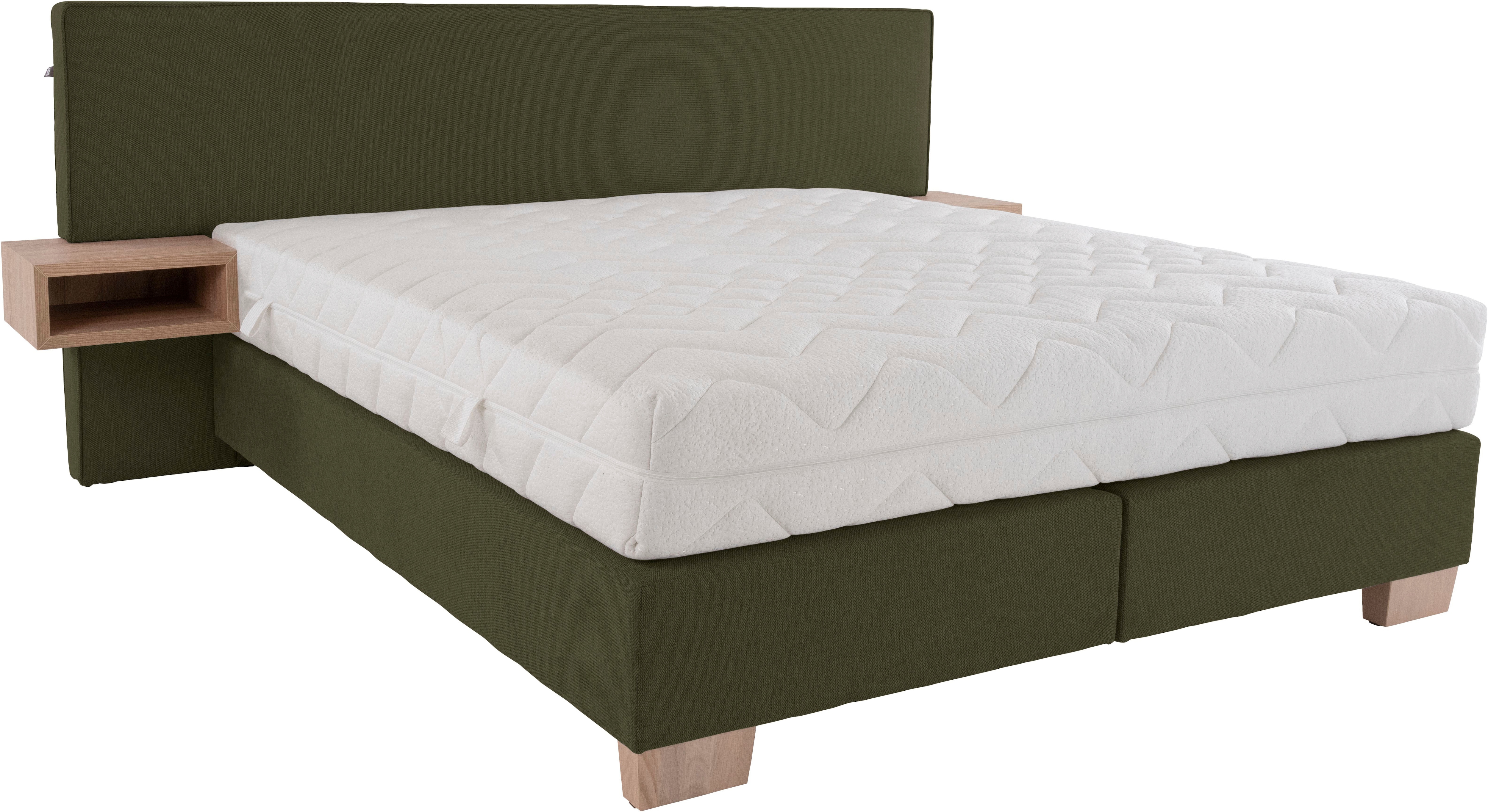 Boxspringbett ALINA "Daria", grün (dunkelgrün gcp 333), B:287cm L:213cm, Chenille GCP (100% Polyester), Komplettbetten, Boxspringbett, integrierte Nachttische und Matratze, unterschiedliche Ausführungen Image