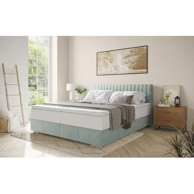 Boxbett INOSIGN "Thor mit Bettkasten, inkl. Matratze, Topseller", blau (stripes 8624 blau grau), B:186cm L:208cm, Komplettbetten, Boxspringbett, Topper und Zierkissen, in verschiedenen Härtegraden verfügbar Image