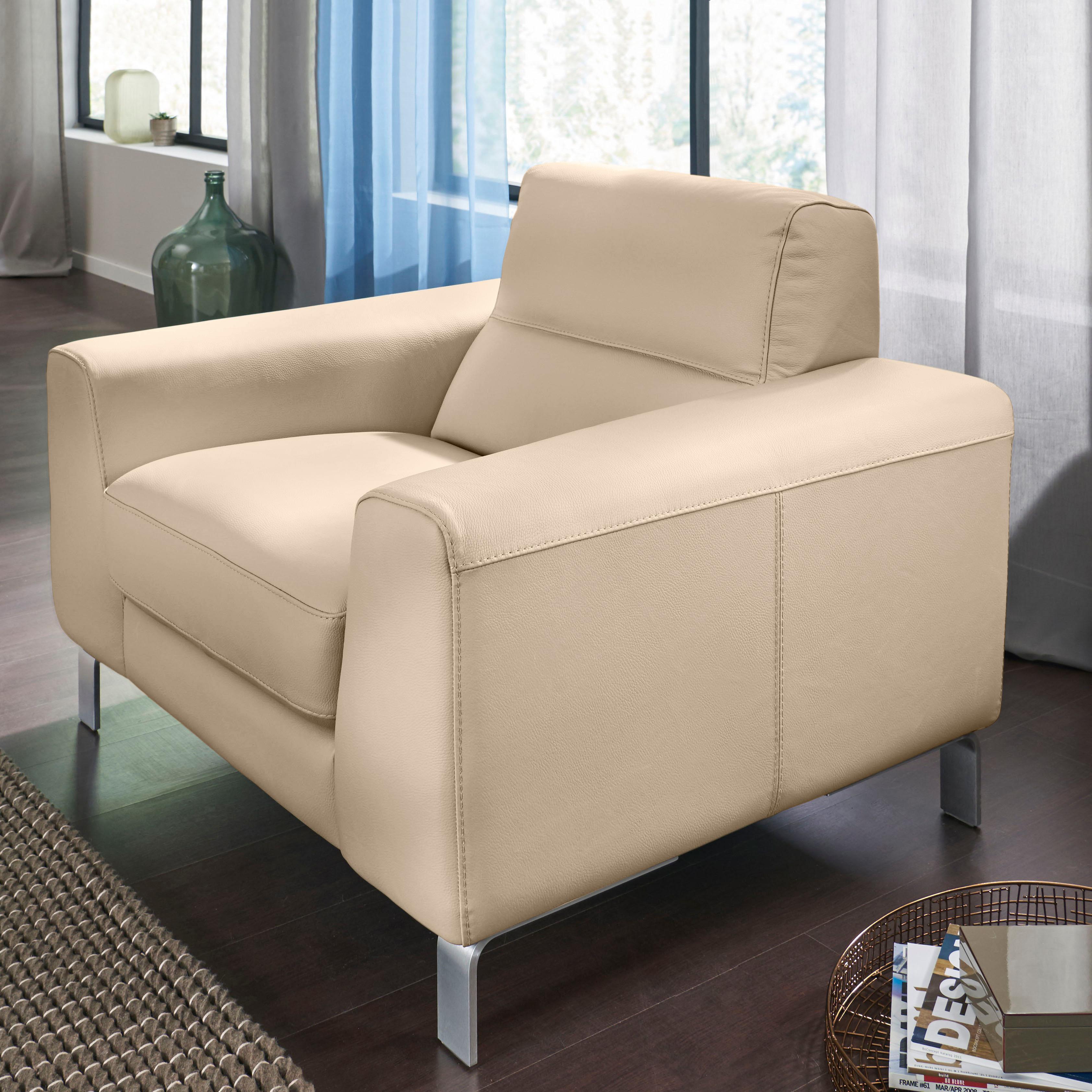 Sessel CALIA ITALIA "Simon Loungesessel, Designsessel, sehr bequem", beige, B:112cm H:81cm T:94cm, Leder SORRENTO, pigmentiertes Glattleder;Leder BULL, pigmentiertes Dickleder, Sessel, Ledersessel Einzelsessel, in zwei Lederqualitäten