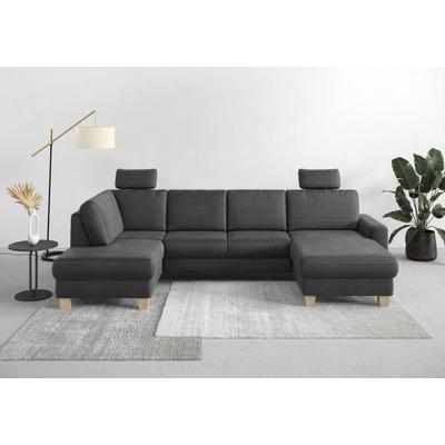 Wohnlandschaft HOME AFFAIRE "Summer U-Form", grau, B:314cm H:91cm T:170cm, 100% Polyester, Sofas, mit oder ohne Bettfunktion und Bettkasten, Cord-Bezug Image