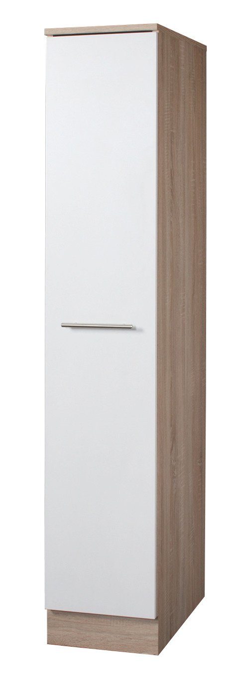 Apothekerschrank WIHO KÜCHEN "Montana", weiß (front: weiß matt, korpus: sonoma eichefarben), B:30cm H:165cm T:57cm, Schränke, Apothekerschrank, Auszug mit 4 Ablagefächern