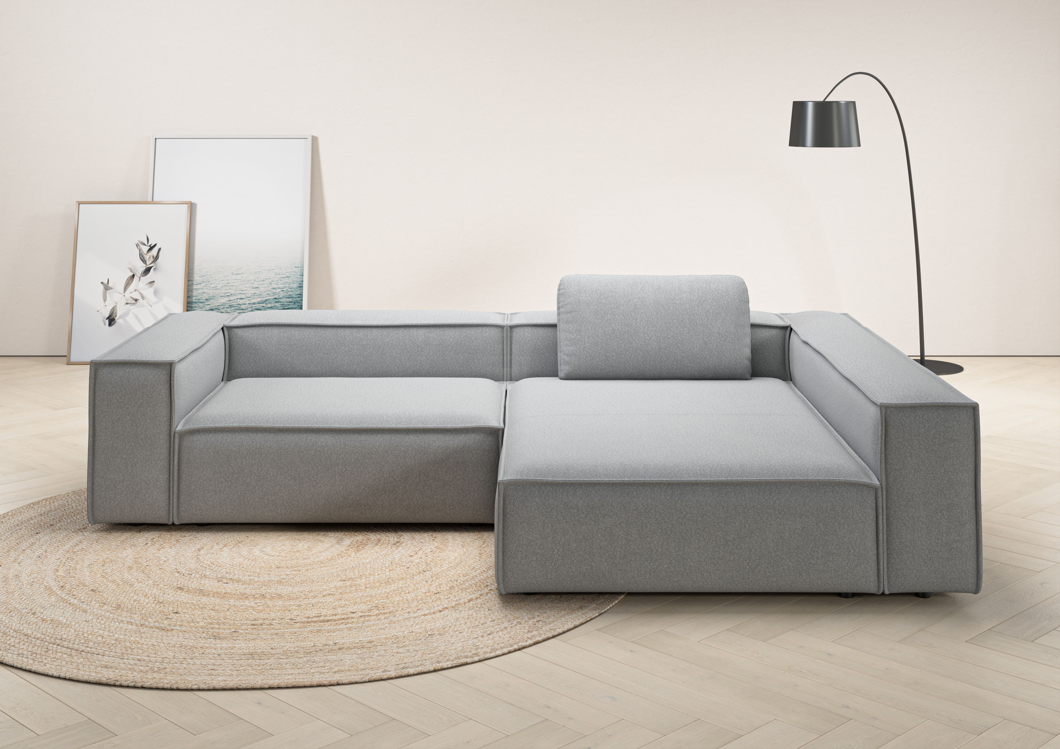 Ecksofa HOME AFFAIRE "Watertown, moderne XXL L-Form, 306 cm breit", grau (light, grau), B:306cm H:68cm T:191cm, 100% Polyester, Sofas, Ecksofa, Komfortabel mit tiefer Sitzfläche – ideal für große Wohnräume