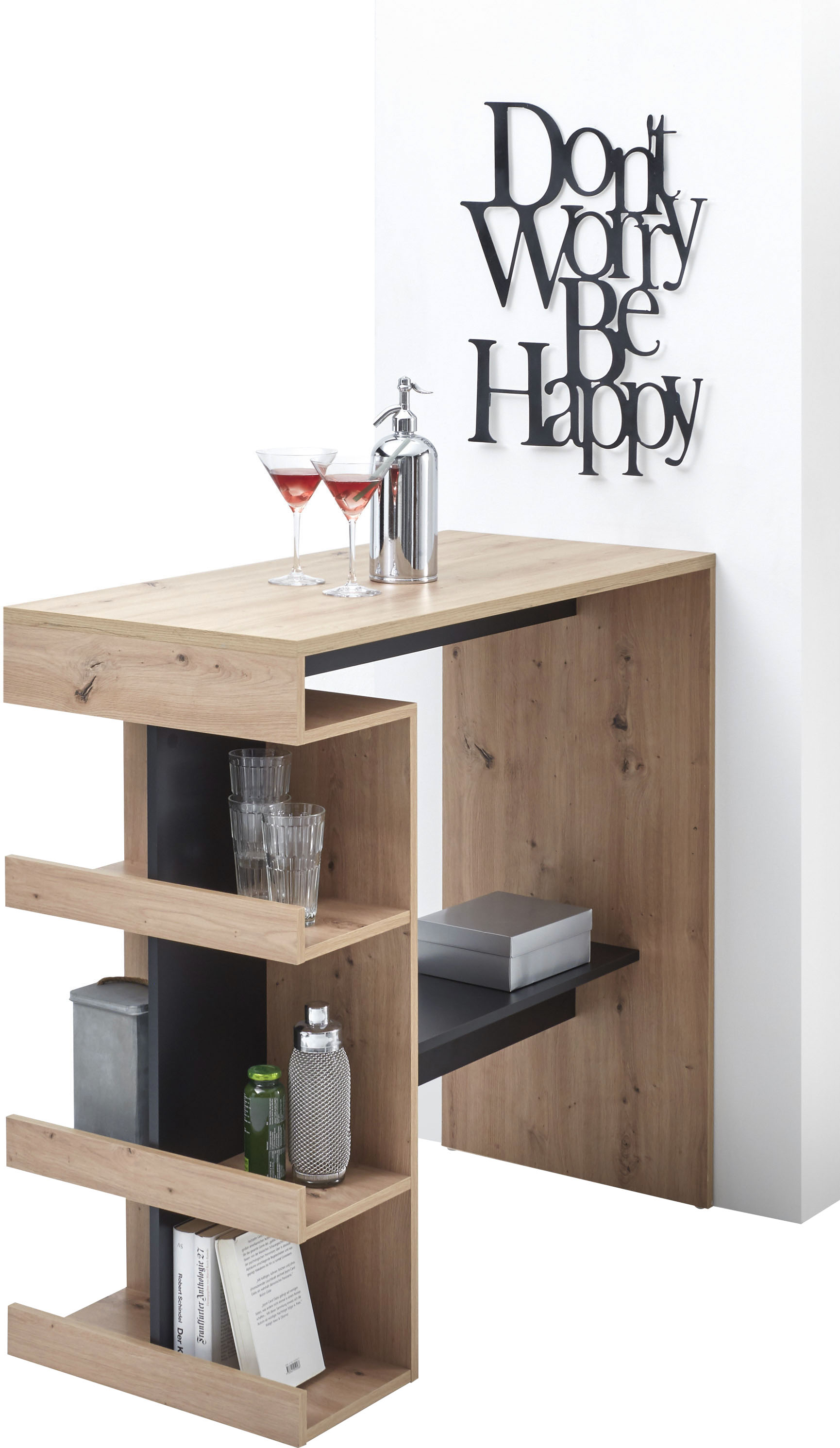 Bartisch STOLKOM "Smash", braun (artisan, schwarz, artisan, artisan), H:103cm, Tische, Bartisch, Eiche Artisan Dekor, Tisch mit Ablagefächer