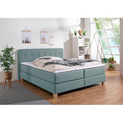 Boxspringbett HOME AFFAIRE "Fargo", blau (petrol), B:173cm L:207cm, Struktur fein (100% Polyester), Samtstoff (100% Polyester), Komplettbetten, inkl. Topper, in 3 Matratzenarten, in Samt- oder Strukturstoff Image