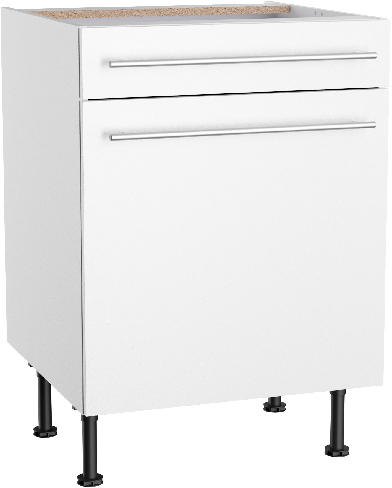 Unterschrank KOCHSTATION "KS-Bern2", weiß (weiß, weiß), B:60cm H:87cm T:58,4cm, Spanplatte, Schränke, Breite 60 cm, 1 Tür, 1 Schubkasten, 1 Einlegeboden Image