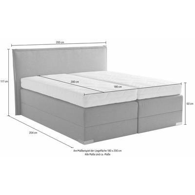 Boxspringbett, beige (dunkelbeige), Liegefläche B/L: 180cm x 200cm, H3, Bonnell-Federkernmatratze, Bettrahmen und seitliche Einfassung Unterbox und Obermatratze: Fein-Strukturstoff (77% Polyester, 23% Viskose)., Spiegelfläche der Matratzen: 100%... Image