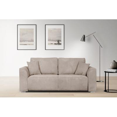 2-Sitzer INOSIGN "BEATRICE, erhältlich in trendigen Stoffoptionen, B/T/H: 143/73/92 cm", grau (taupe), B:195cm H:92cm T:107cm, 100% Polyester, Sofas, In hochwertiger Verarbeitung, incl. 2 großen Zierkissen in Korpusfarbe, Topseller Image