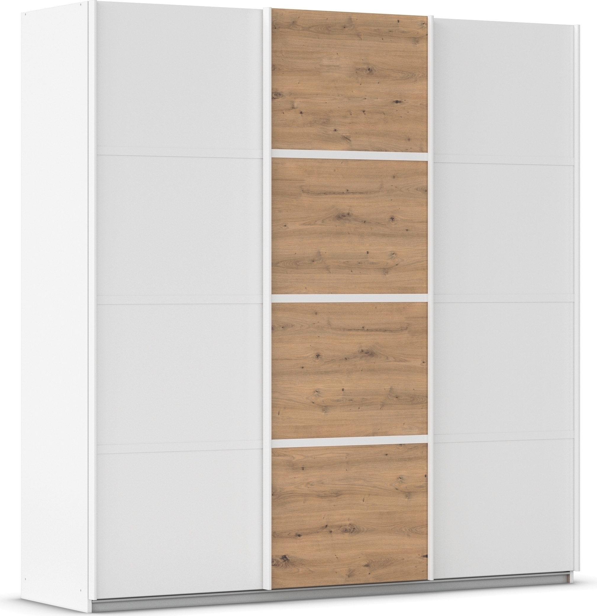 Kleiderschrank RAUCH "Schwebetürenschrank OTTO´s Choice Garderobe Schrank TOP ANGEBOT Avola", weiß (alpinweiß, eiche artisan, leisten weiß), B:203cm H:229cm T:62cm, Holzwerkstoff, Schränke, mit eleganten Zierleisten in Chrom, Schwarz oder Weiß MADE... Image