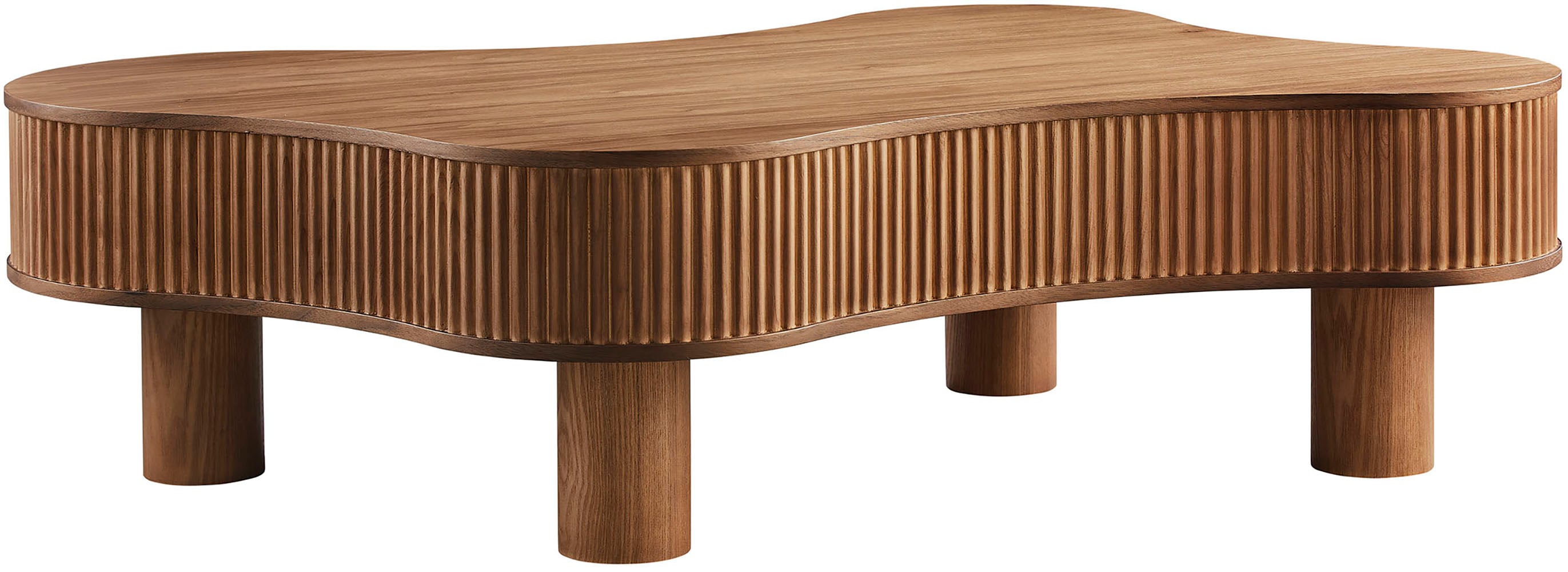 Couchtisch SALESFEVER "Wohnzimmertisch organisch mit Massivholz-Lamellen 115 x 75 cm", braun (walnuss), B:116cm H:32cm T:77cm, MDF, Walnuss massiv, Holzfurnier, Tische, Couchtisch, mit Massivholz-Lamellen