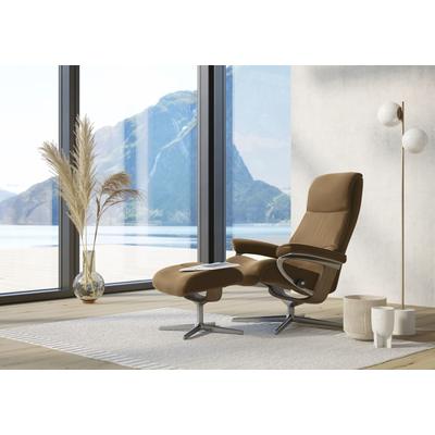 Relaxsessel STRESSLESS "View", braun (taupe paloma), B:91cm H:110cm T:85cm, Leder PALOMA: PALOMA ist ein durchgefärbtes Semianilin-Möbelleder mit natürlicher Narbung., Sessel, mit Cross Base, Größe S, M & L, Holzakzent Eiche Image