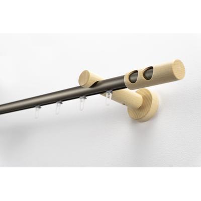 Gardinenstange GARESA "PANDORA", beige (mattchromfarben, natur), L:260cm Ø:20mm, Aluminium, Holzwerkstoff, Kunststoff, Gardinenstangen, Vorhanggarnitur,Innenlaufgarnitur, verlängerbar, Knopf m.runden Löcher Image