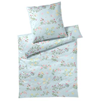 Bettwäsche ELEGANTE "Songbird", blau (himmelblau), B/L: 155cm x 220cm, , Mako-Satin, B/L: 80cm x 80cm, Mako-Satin, Obermaterial: 100% Baumwolle, Bettwäsche, angenehmes Hautgefühl Image