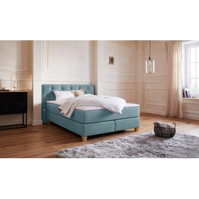 Boxspringbett "Harmones", grün (mint), B:163cm L:210cm, Struktur (100% Polyester), GUIDO MARIA KRETSCHMER HOME & LIVING, Komplettbetten, Boxspringbett, in 3 Breiten, Härtegrad auch im Mix mit je 1 Matratze in H2 und H3 Image